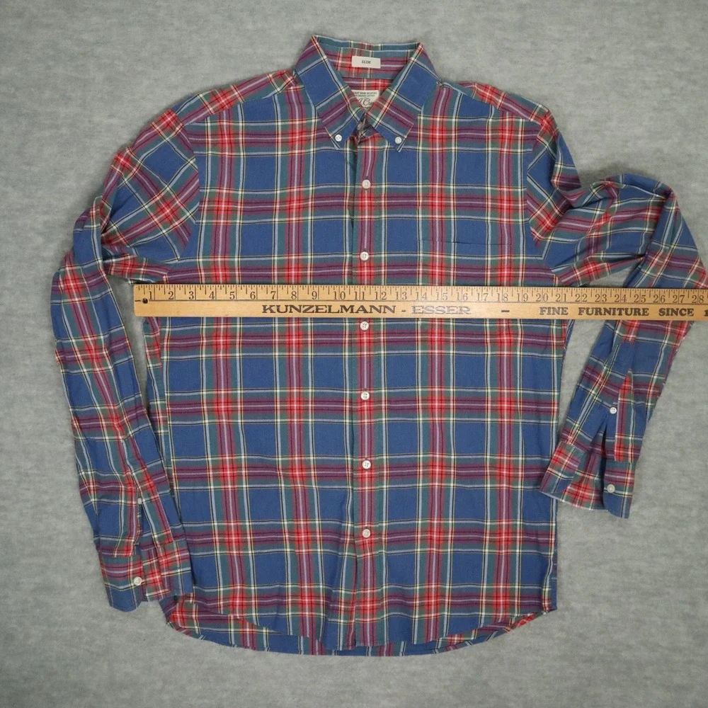 J.Crew Secret Wash Organic Cotton‎ Blue Red Plaid Shirt M Slim Fit Mauritius